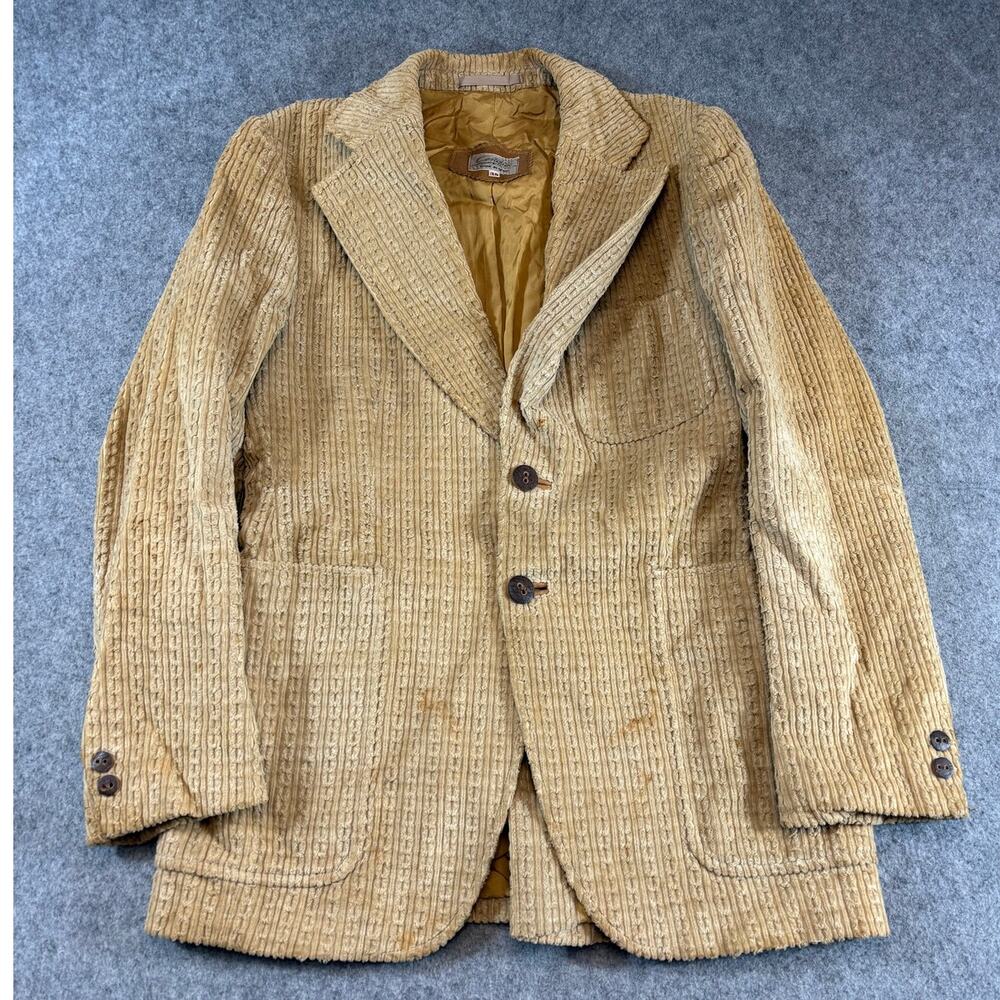 VINTAGE 70s Cortefiel Blazer Jacket Mens Brown Corduroy Sport Coat Retro Size 38